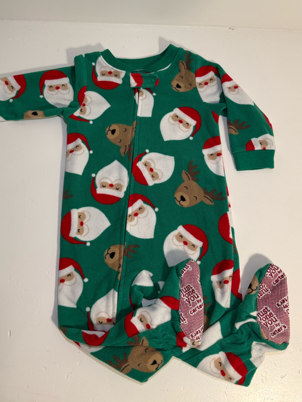 Carter’s 12M Christmas Fleece Footie Sleeper | Santa & Reindeer